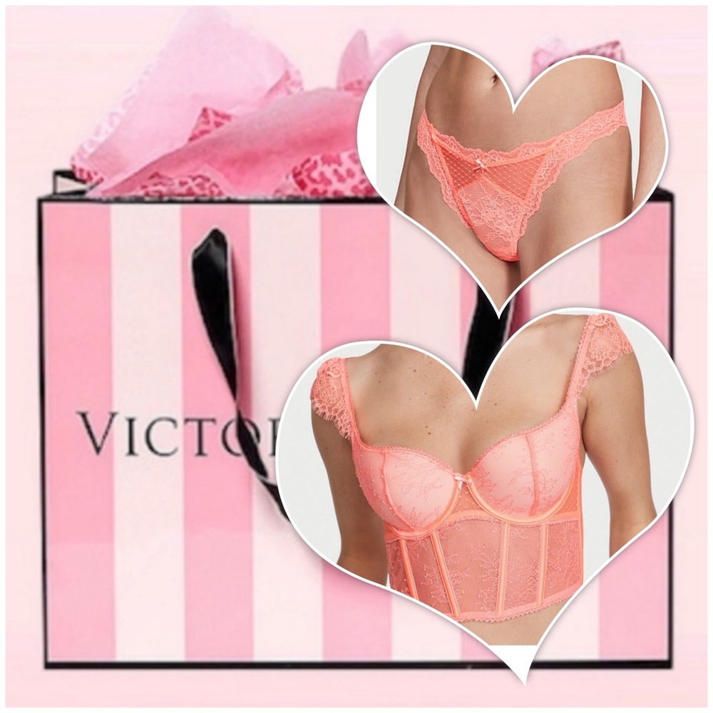 Victoria’s Secret NWT Dream Angels Peach Lace Longline and thong panty set